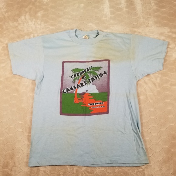 VTG Tom Jones Caesars Lake Tahoe Concert Shirt Sz Lg STAINED See Pics 70s 80s